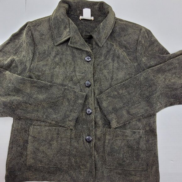 VTG Sarah B Studio Jacket Womens M Green Tweed Pockets 4 Buttons Collared - Picture 5 of 11